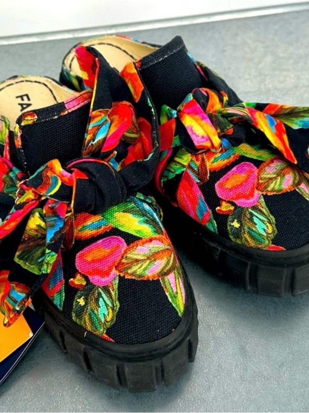 FARM Rio Black Floral Bow Mules